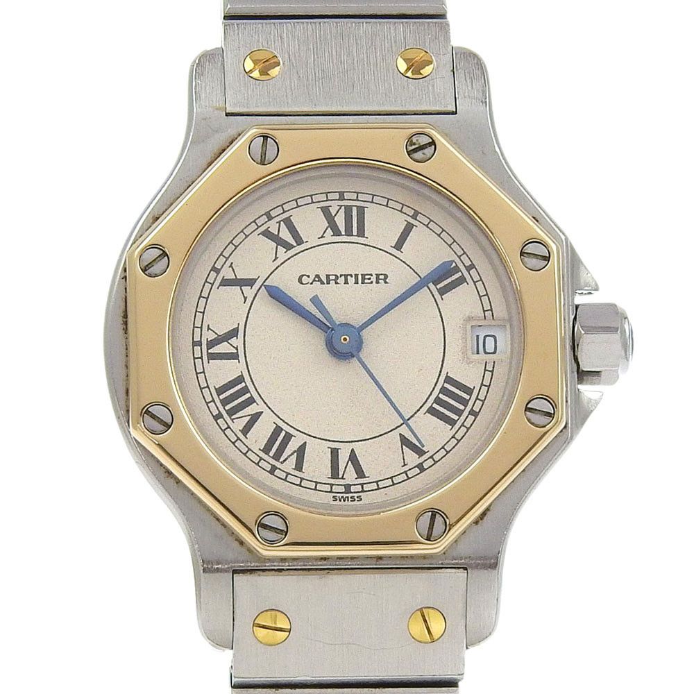 Cartier Cartier Santos Octagon Stainless Steel Yg Watch Metal Quartz Cal 87 Duty Free For Us