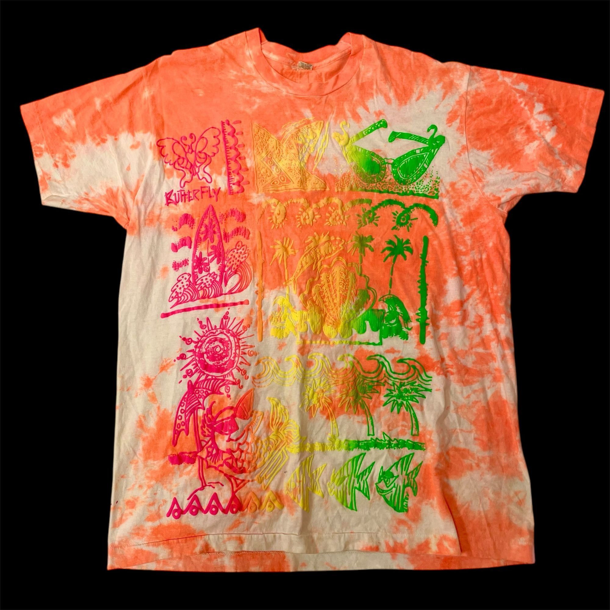 Other Vtg Screen Stars Neon Tie Dye Tropical Butterfly T Shirt
