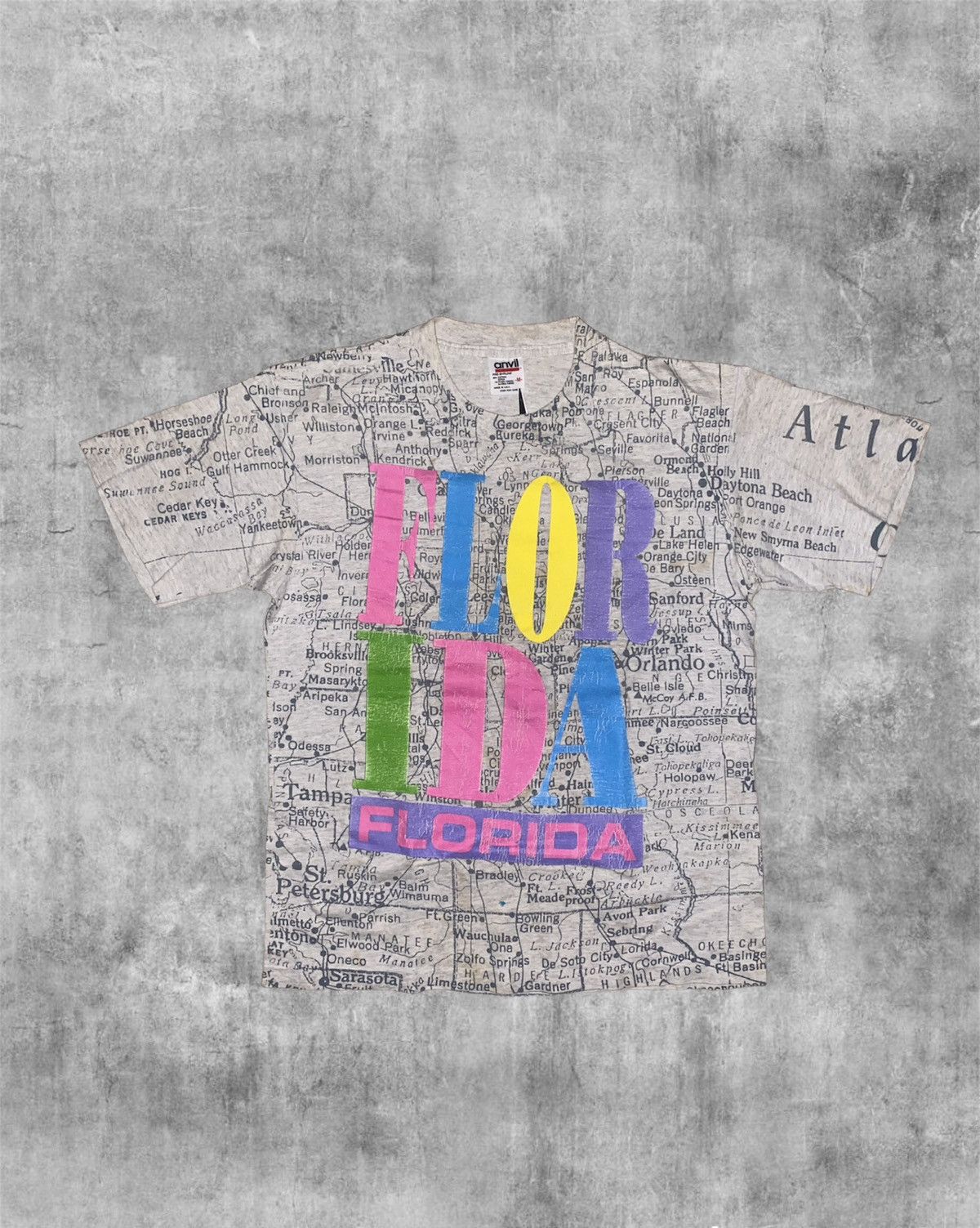 Vintage 90s All Over Print Florida Map Tshirt