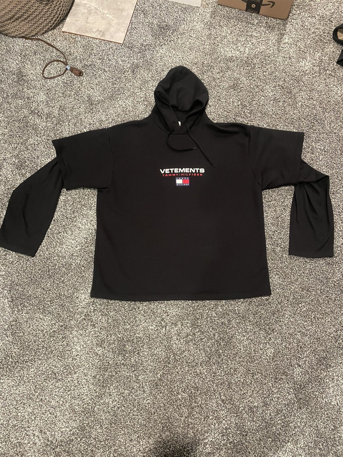 Vetements X Tommy Double Sleeve Hoodie In Black T-Shirts, Sweatshirt | FlexRushtees.com