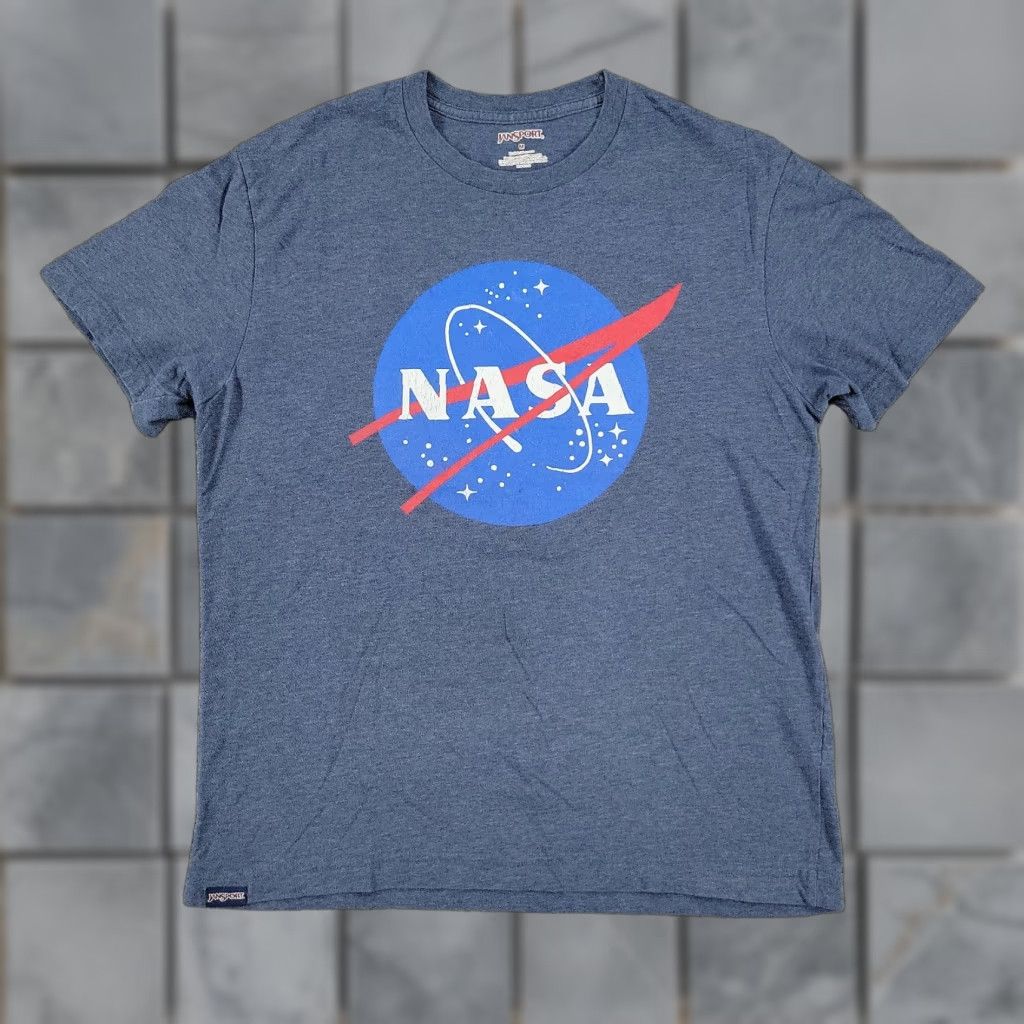 Jansport Nasa Shirt Men S Medium Blue Logo Graphic Tee Crew Neck Short Sleeve Pullover