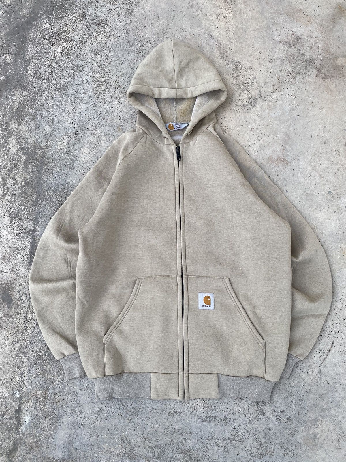 Rare Vintage Carhartt Velvet Zip Up Hoodie Beige