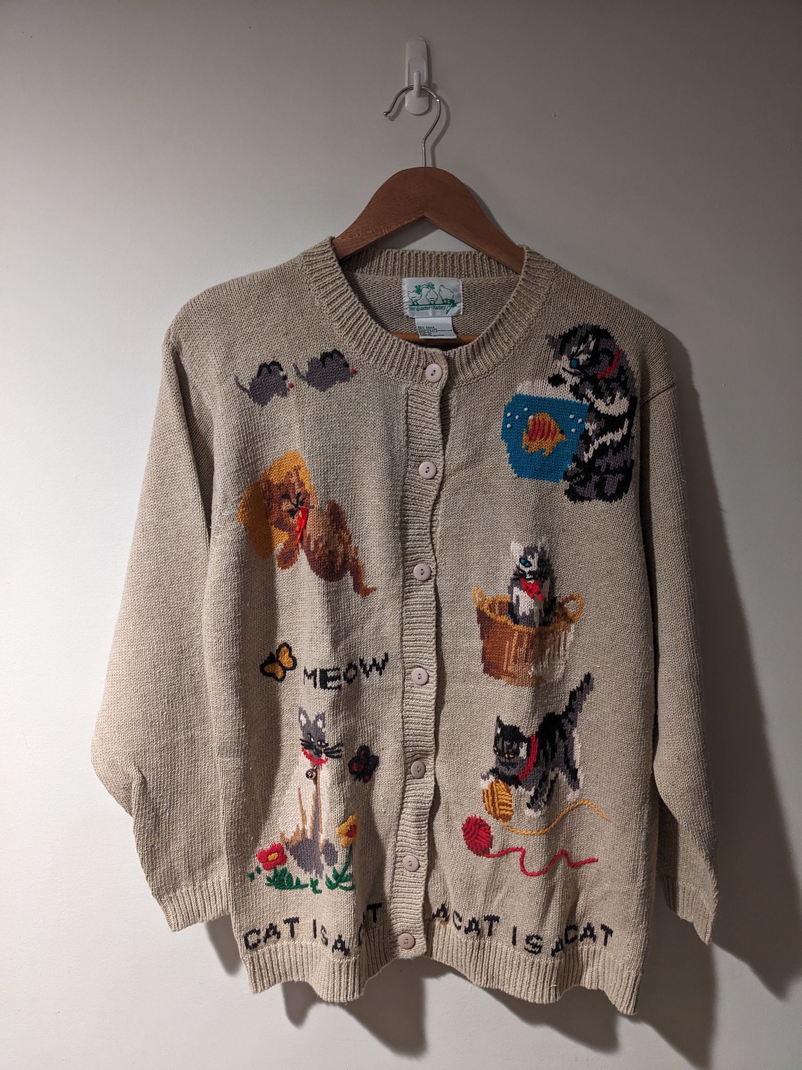 Vintage 90s The Quacker Factory Cat Medium Cardigan Sweater