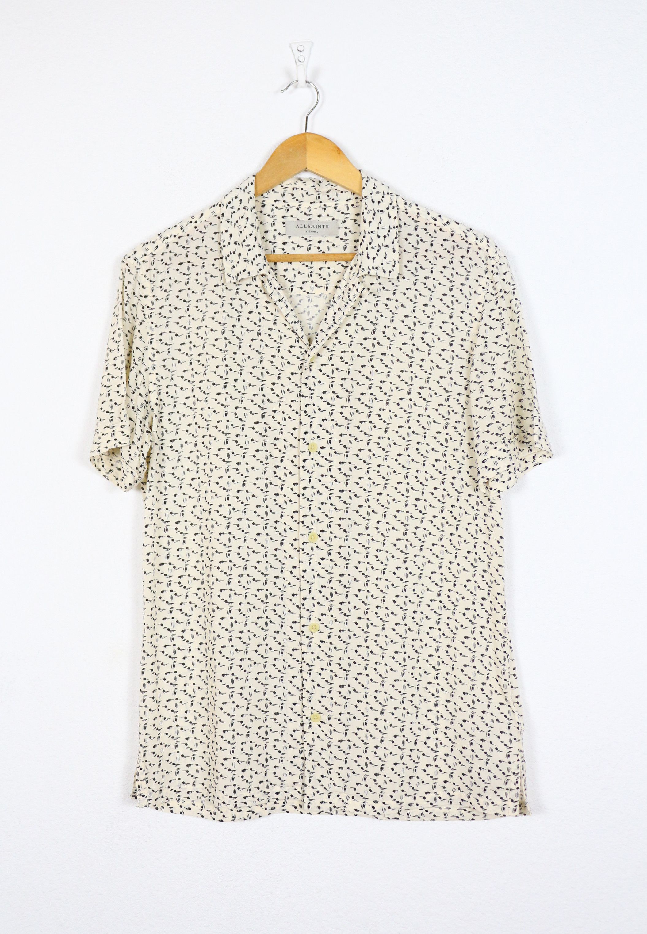 Allsaints Notes Japanese Printed Viscose Open Collar Shirt Hoodie, Sweatshirt | FlexRushtees.com