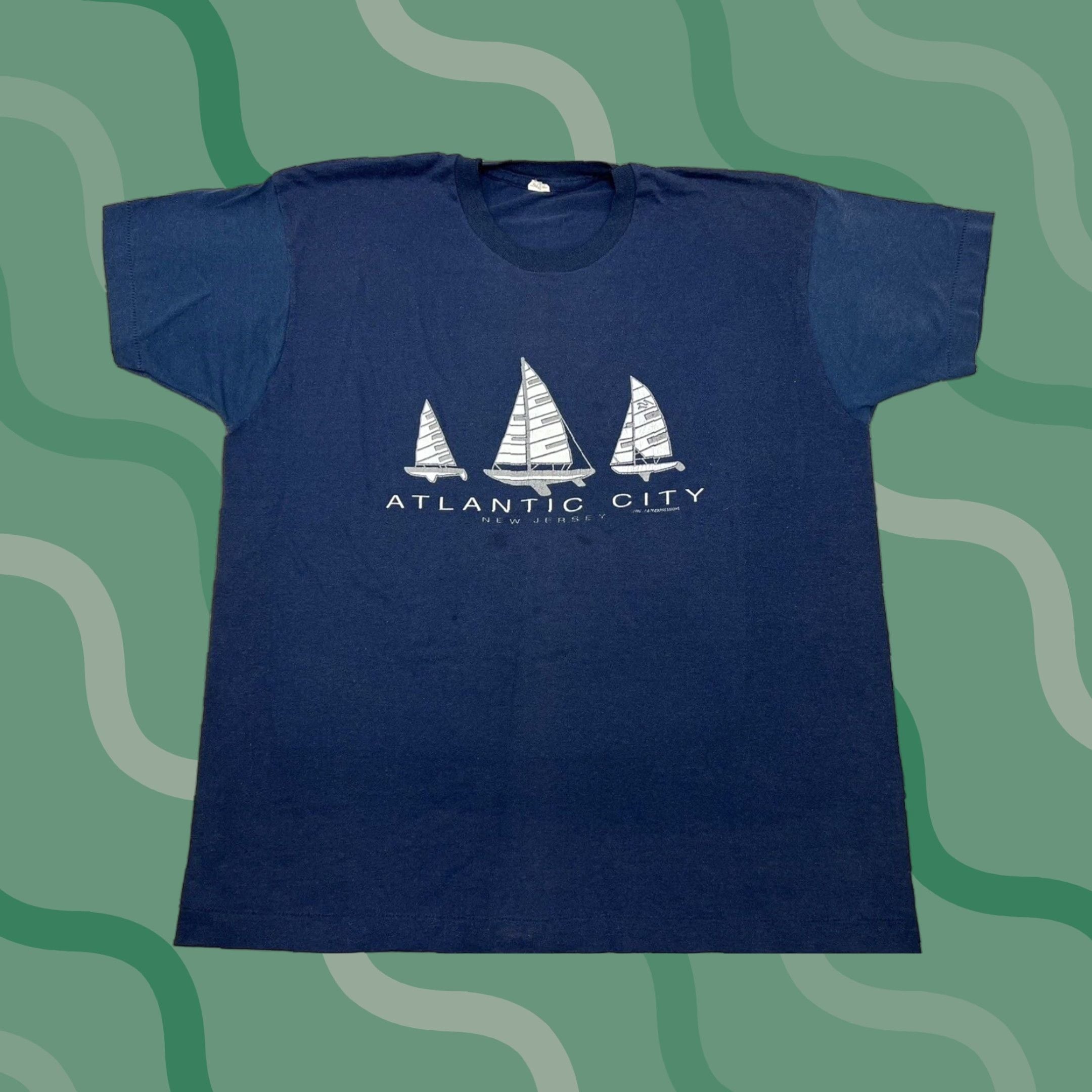 Vintage Vtg Atlantic City Sail Boats Beach T Shirt Navy Blue Xl Men S Short Sleeve 1990s Graphic Tee
