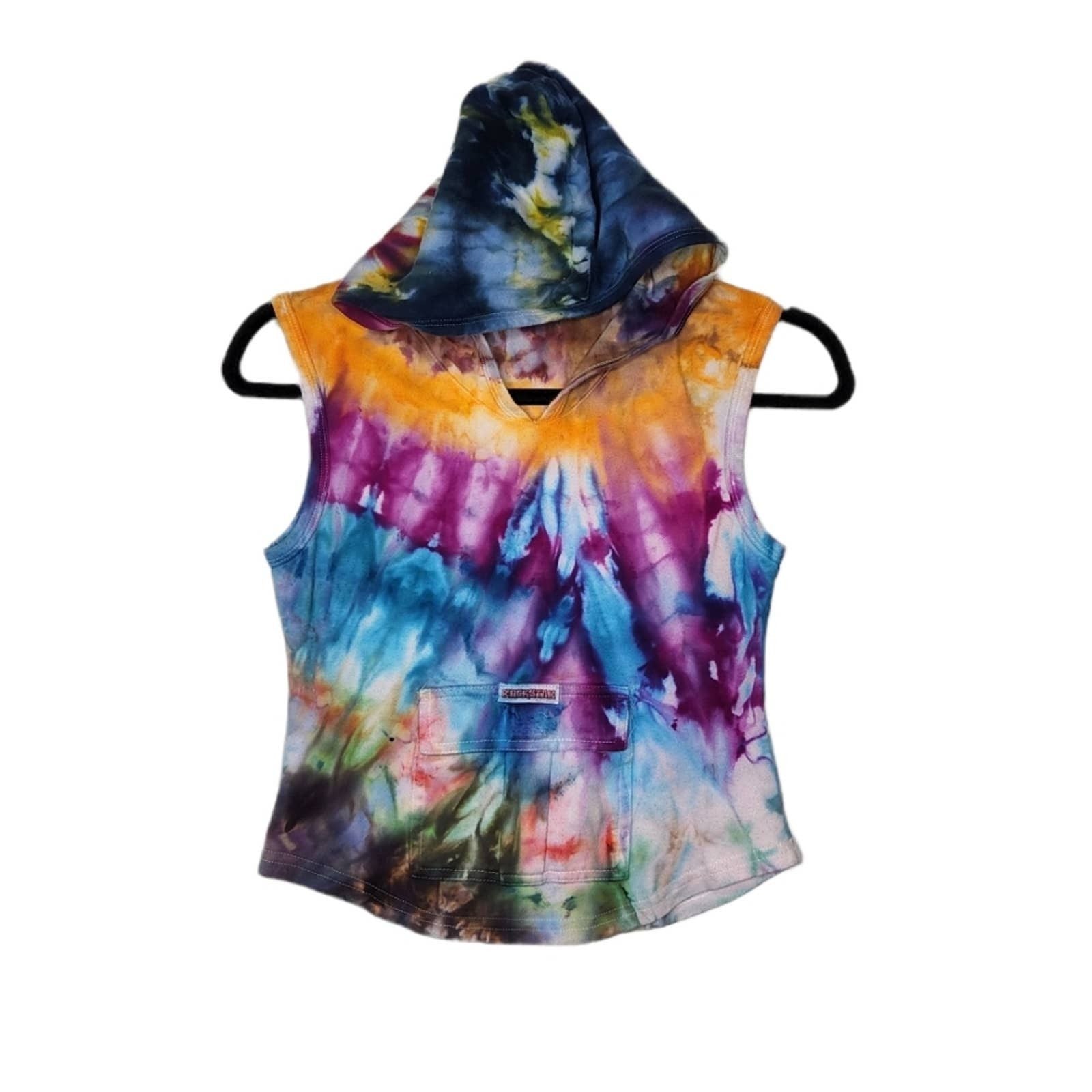 Vintage Y2k Hoodie Custom Ice Tie Dye Sleeveless Streetwear