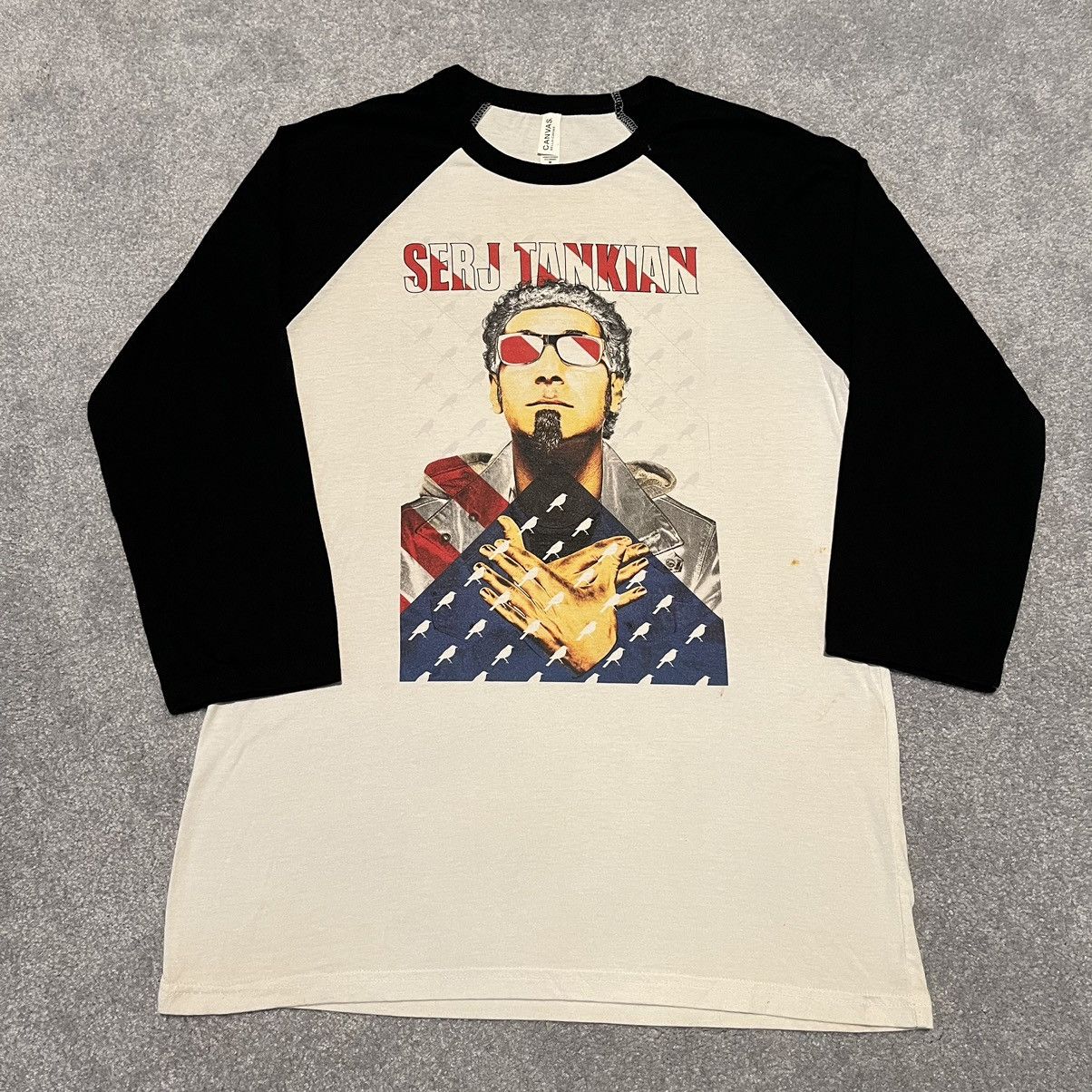 Vintage System Of A Down Serj Tankian Patriotic Flag Raglan 3 4 Tee Hoodie, Sweatshirt | AU16VibeMintTees.com