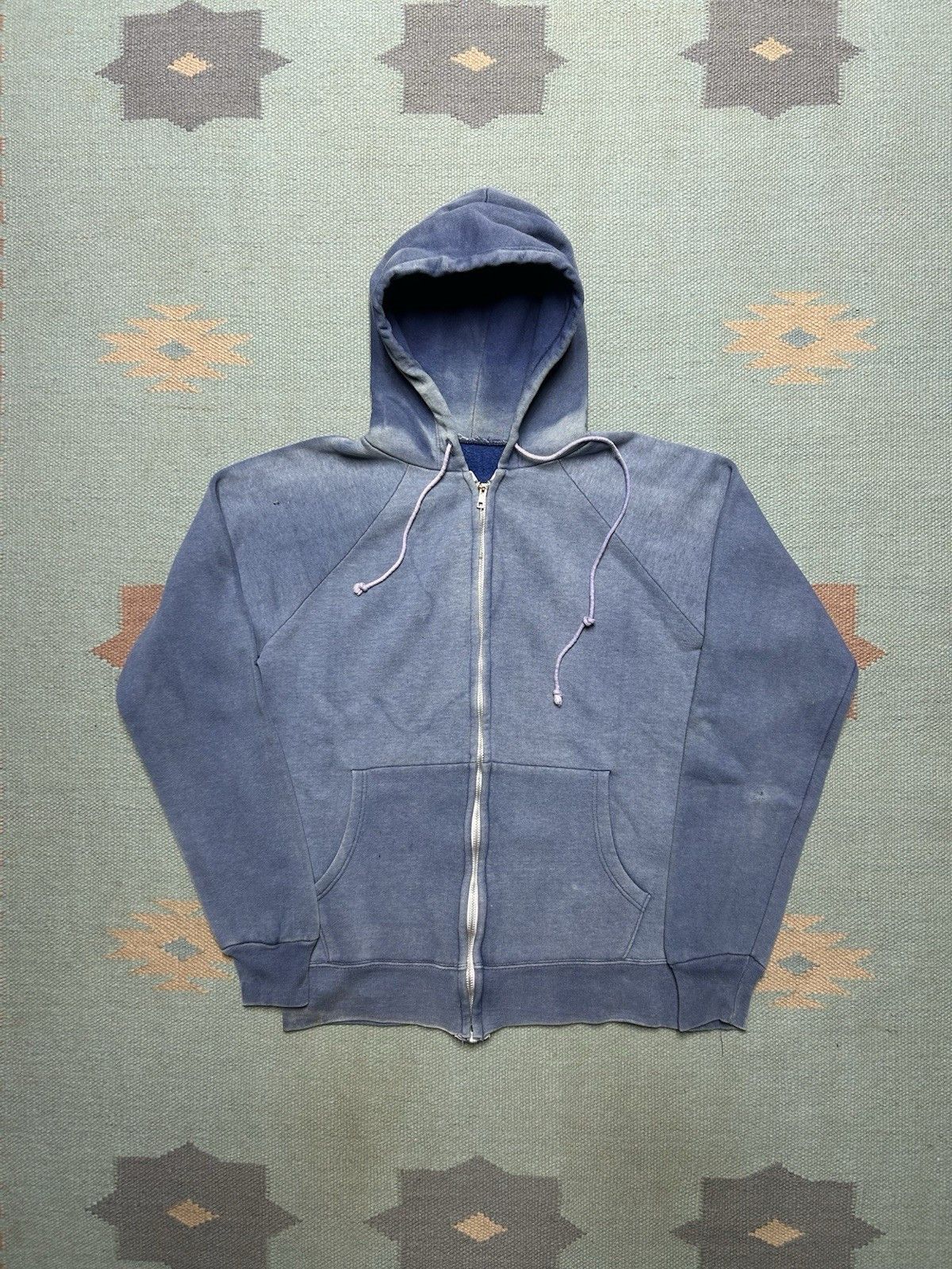 Vintage 60s Hoodie Sweatshirt Sun Fade Blue Gradient Zip S M