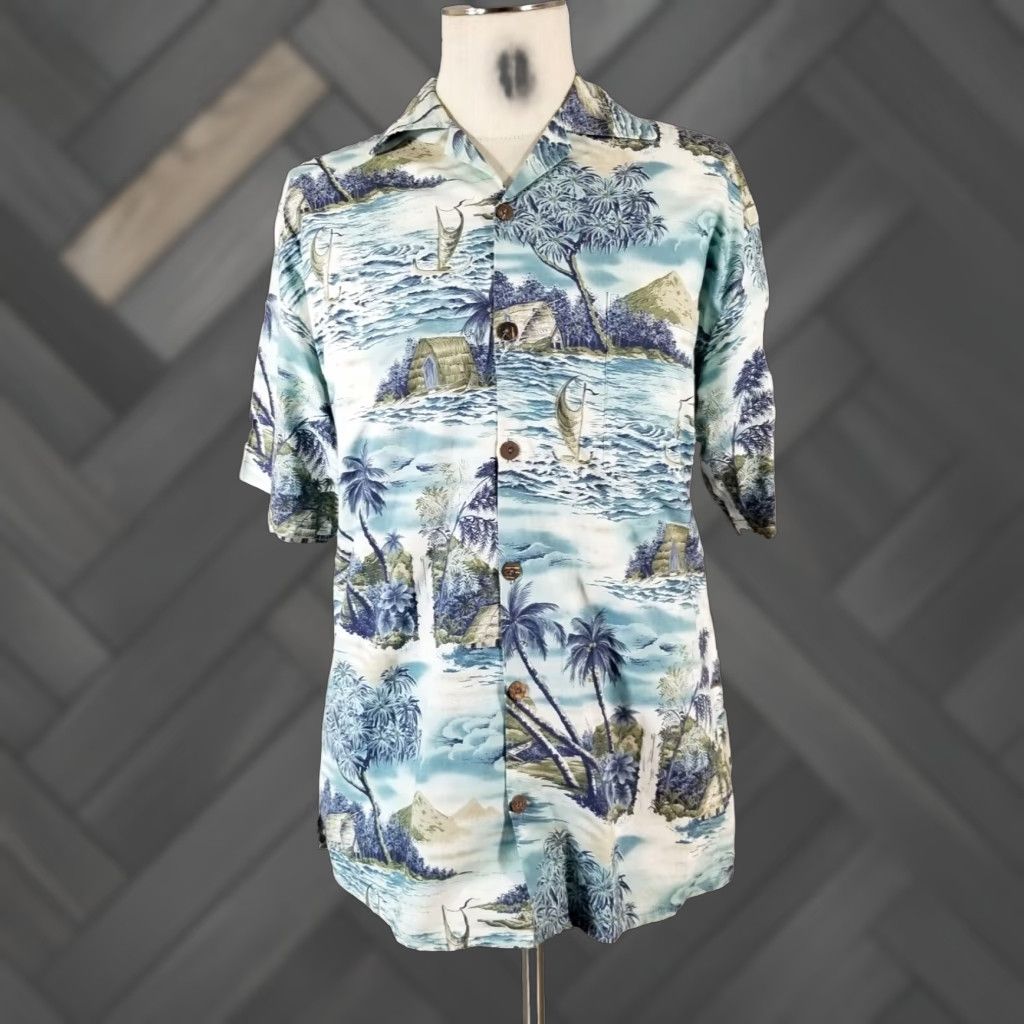 Etro Hawaiian Shirt Mens Large Blue Tropical Water Blocks Oceanside California