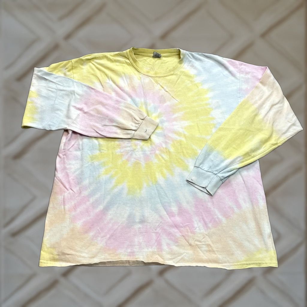 Vintage Gildan Heavy Cotton T Shirt Adult Xl Multicolor Crew Neck Long Sleeve Colorful Swirl
