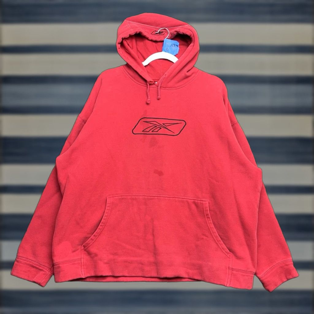 Vintage Reebok Hoodie Mens L Red Embroidered Logo Sweatshirt Pullover Hooded Winter Spring Fa