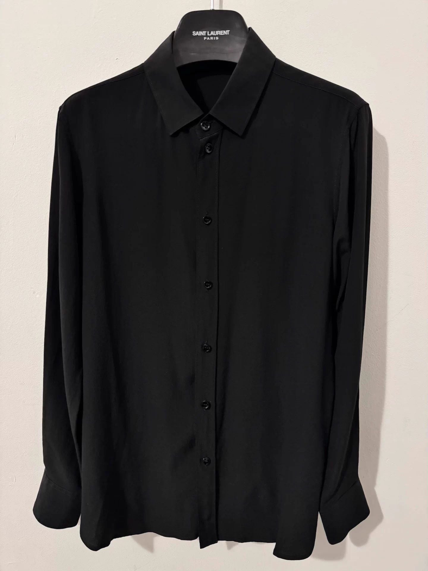 Laurent Paris Saint Laurent Slp 18fw Matte Silk Black Warrior Shirt F42