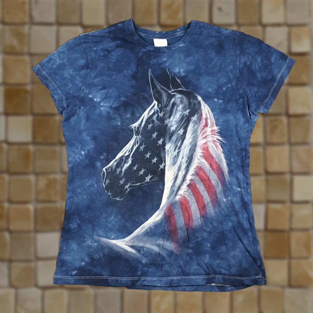Mountain Vintage The Mountain American Flag Horse Tie Dye Women S Size L Short Sleeve T Shirt