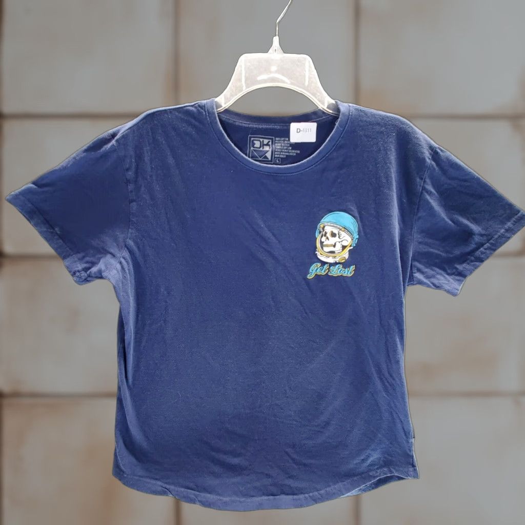 Vintage Dikotomy Boys Graphic T Shirt Navy Blue Large Get Lost Skeleton Astronaut Moon Design