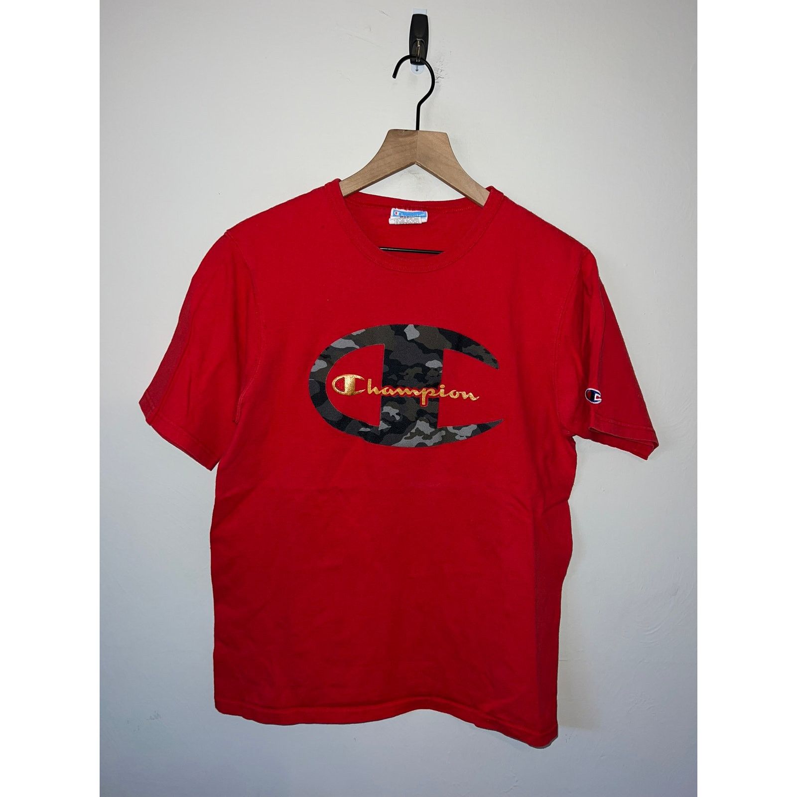 Y2k Champion Camo Logo Shirt Red Tee 2000s M Medium