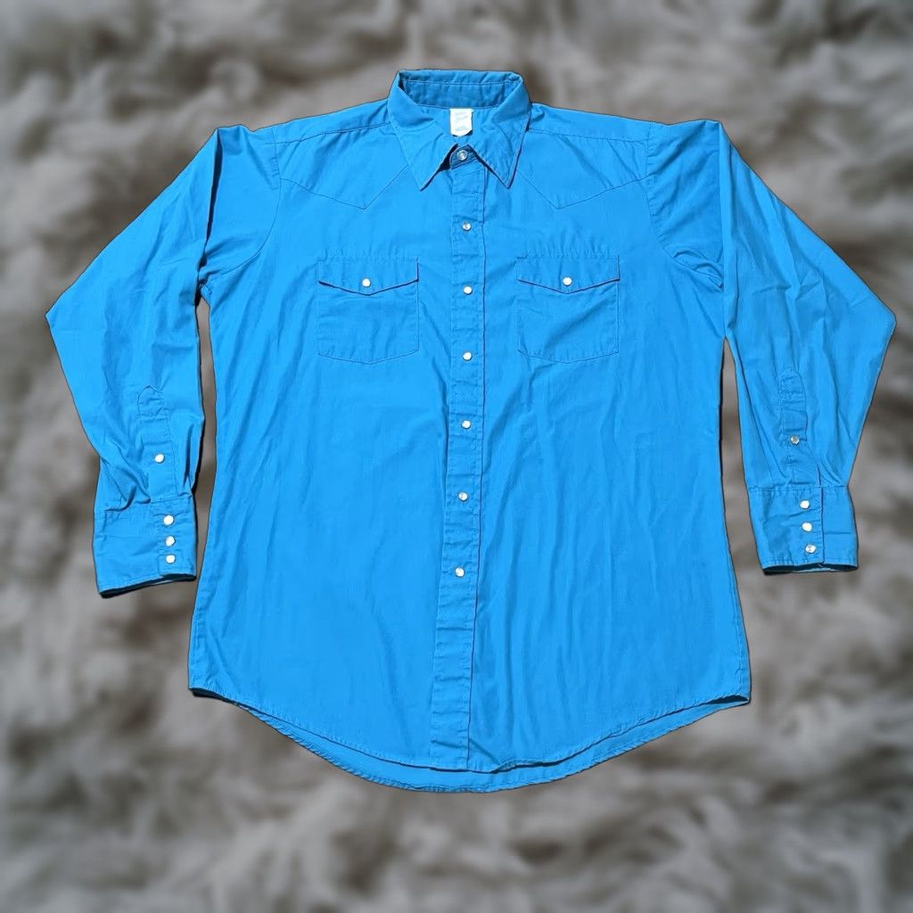 Vintage Malco Modes Western Pearl Snap Shirt Usa Teal Blue Floral Long Sleeve Cowboy Rockabi