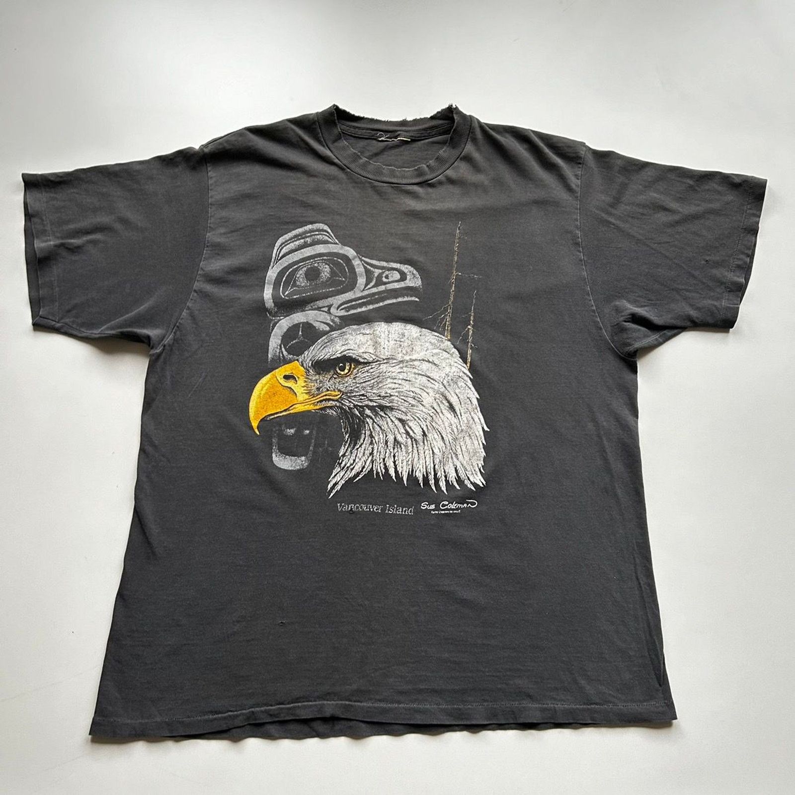 Vintage 90s Eagle Animal Art T Shirt Xxl Sun Faded Black Usa Hoodie, Sweatshirt | FlexRushtees.com