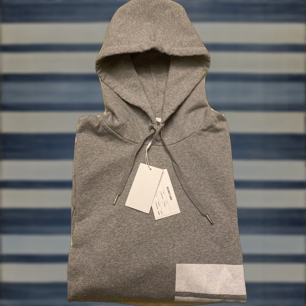 Lang Vintage Helmut Lang Men S Hoodie Sz Xl Cotton Pullover Graphic Print Vapor Heather Gray T-Shirts, Sweatshirt