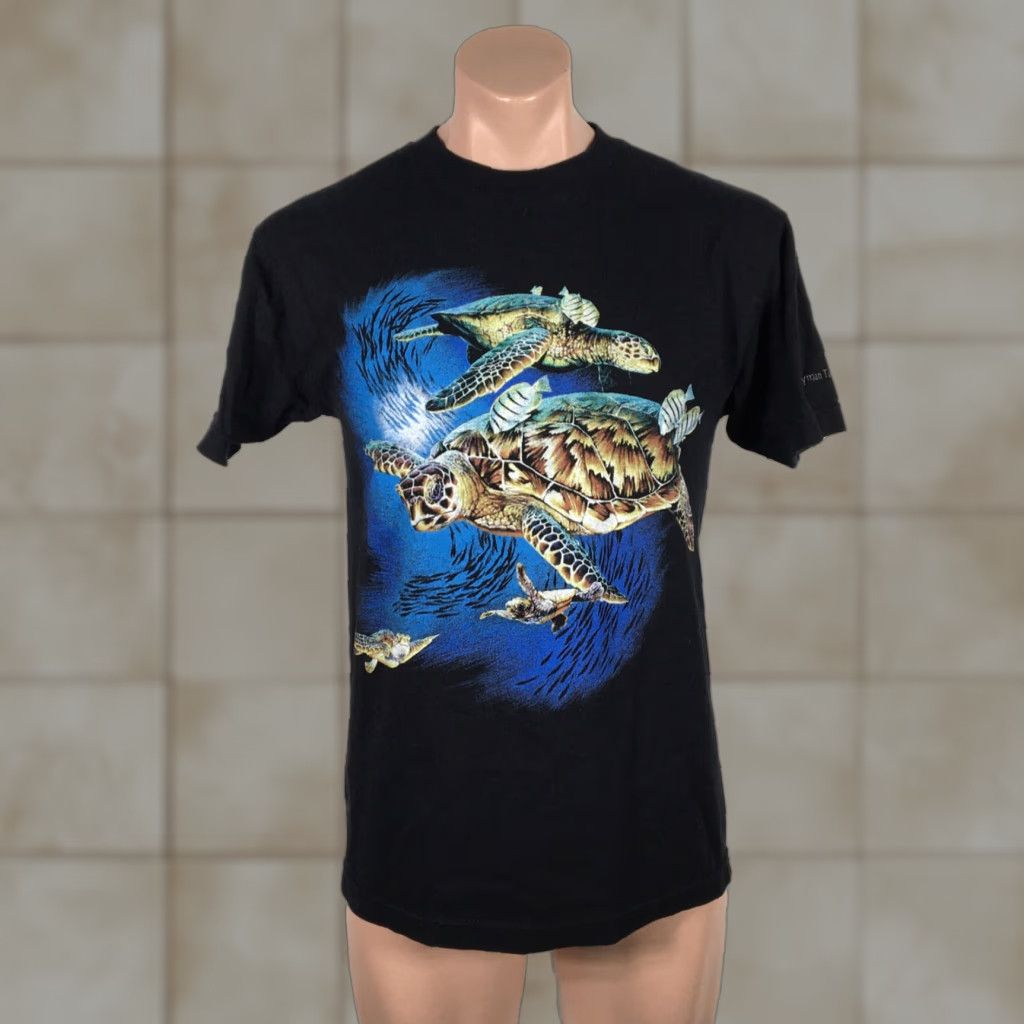 Vintage 90s Sea Turtles Ocean Souvenir Coral Reef Tropical Vacation T Shirt M Black Alstyle