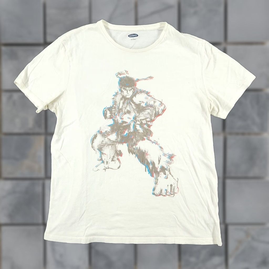 Old Navy Vintage Street Fighter Shirt Men S Large White Ryu Video Game Graphic T Shirt Crew Neck Sho