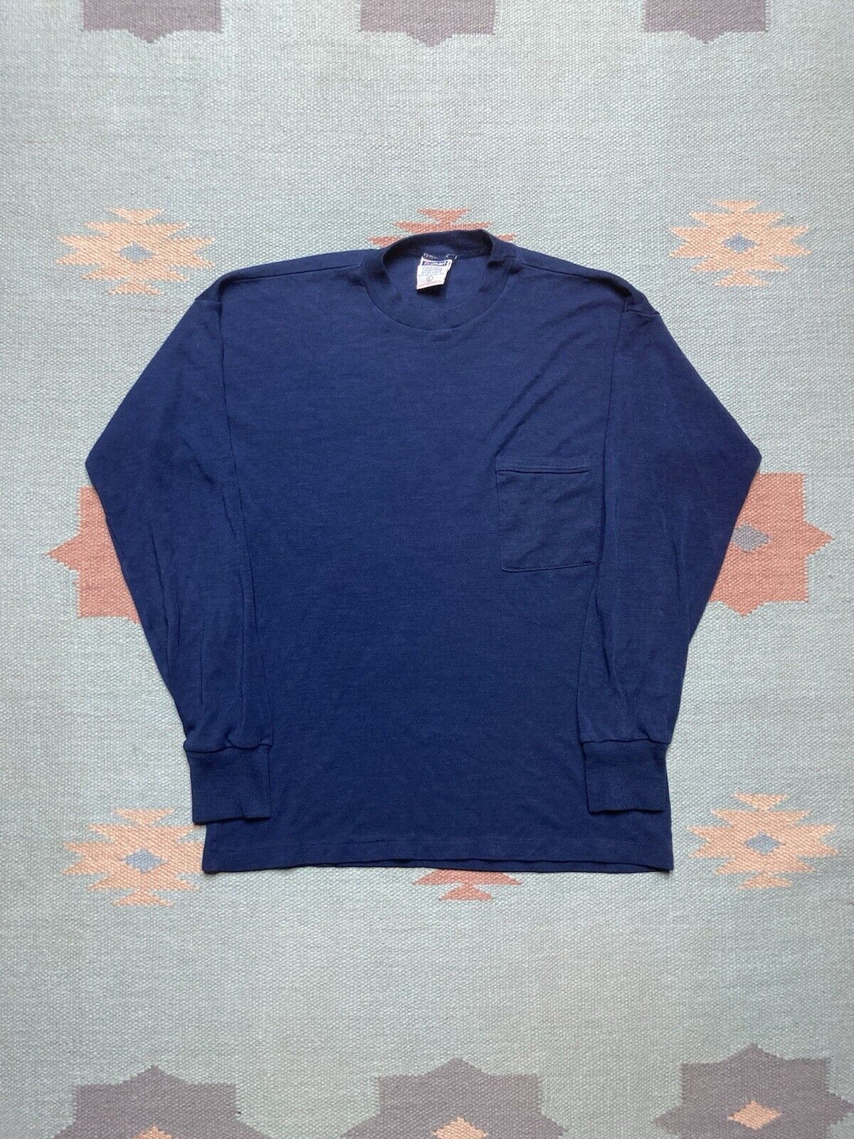 Vintage Vtg 70s Pocket T Shirt Thermal Base Layer Navy Blue Large