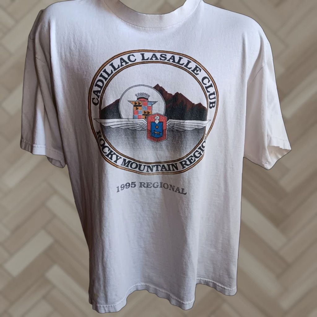 Vintage Cadillac La Salle Club T Shirt Mens Large 1990s White Colorado Mountain Graphic Tee