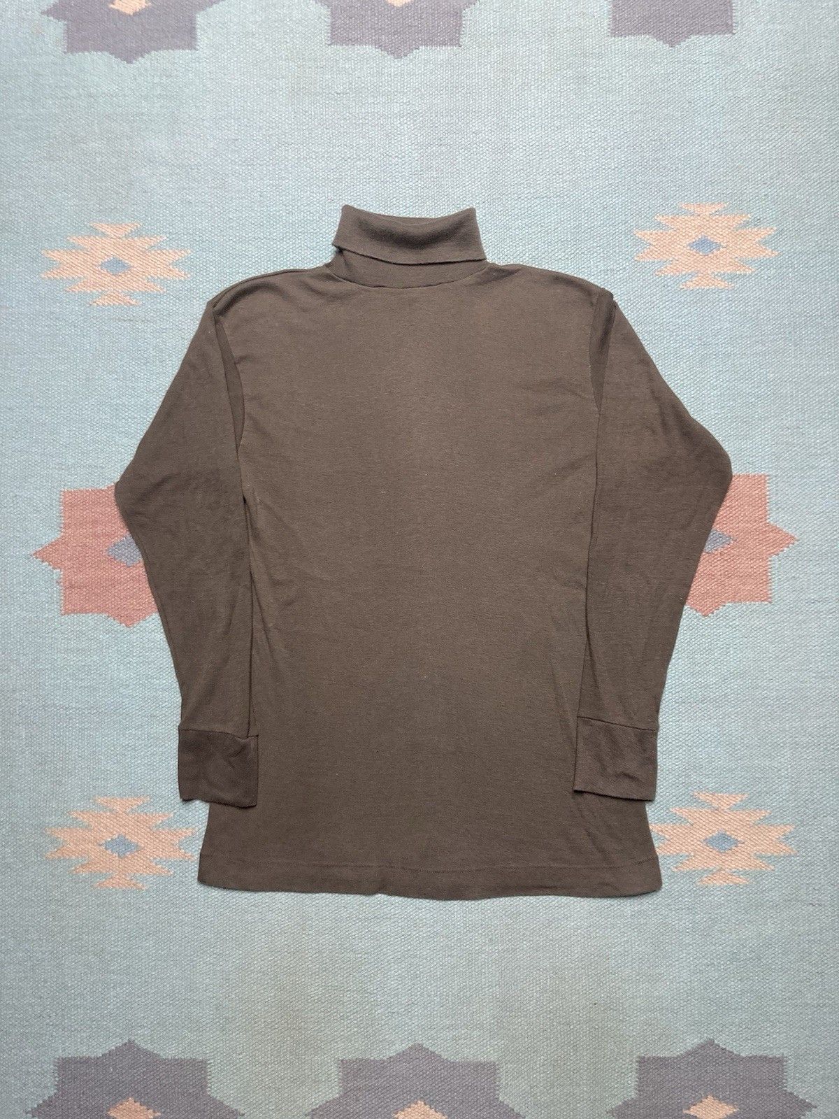 Vintage 60s T Shirt Roll Turtle Neck Blank Brown Soft Large