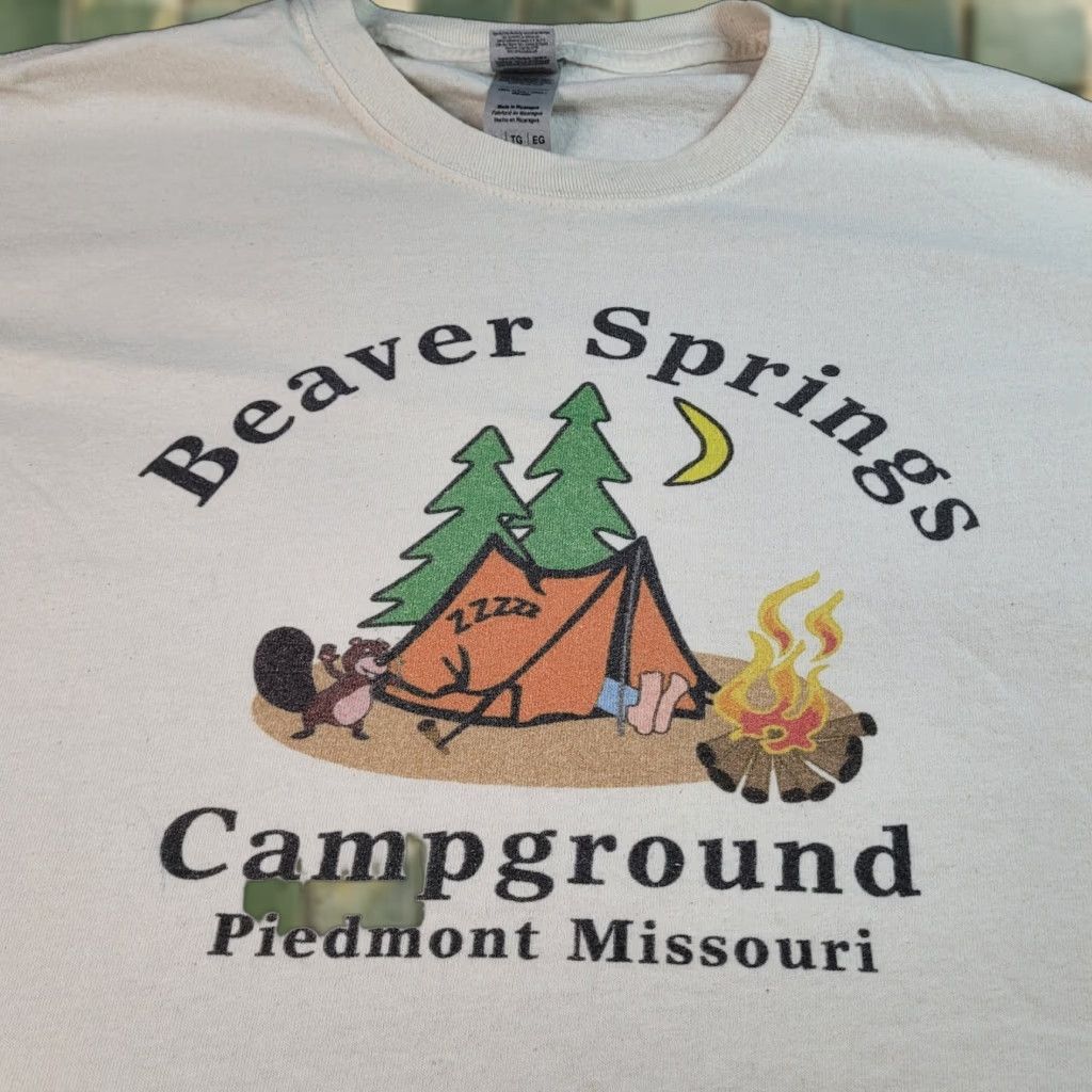 Vintage Beaver Springs Campground Piedmont Missouri Funny Graphic Shirt Xl Tent Camping Mens White T Hoodie, Sweatshirt