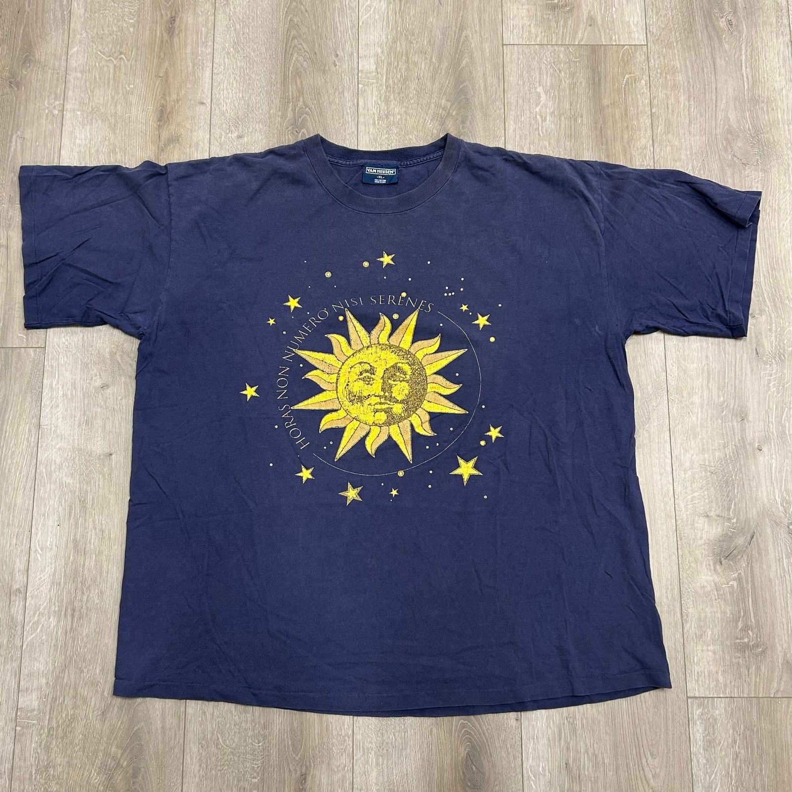 Vintage 1990s Van Heusen Sun Art Tee T Shirt Navy Blue Xl Hoodie, Sweatshirt | FlexRushtees.com