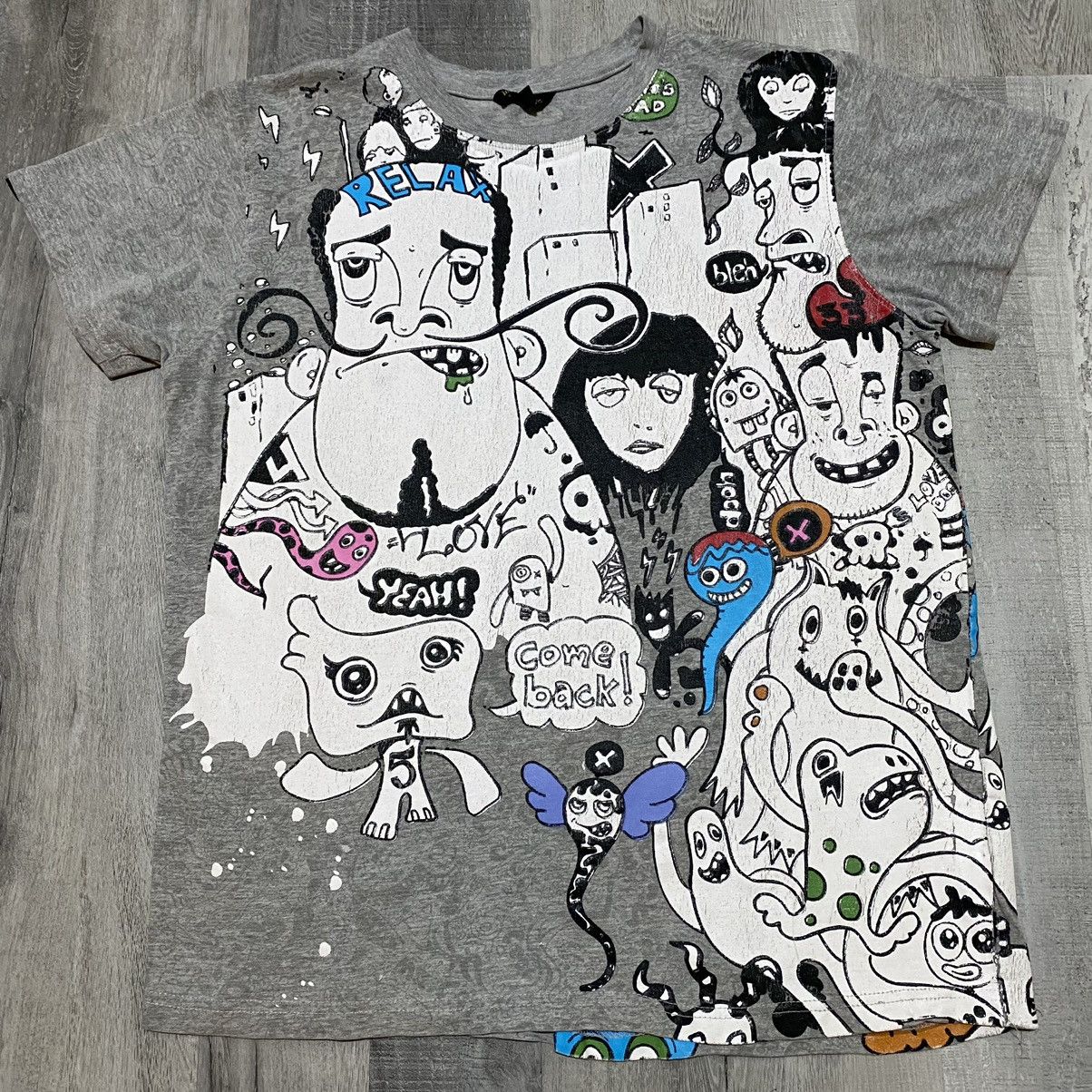 Imperious Psychedelic Grey All Over Cartoon Art Trippy Shirt