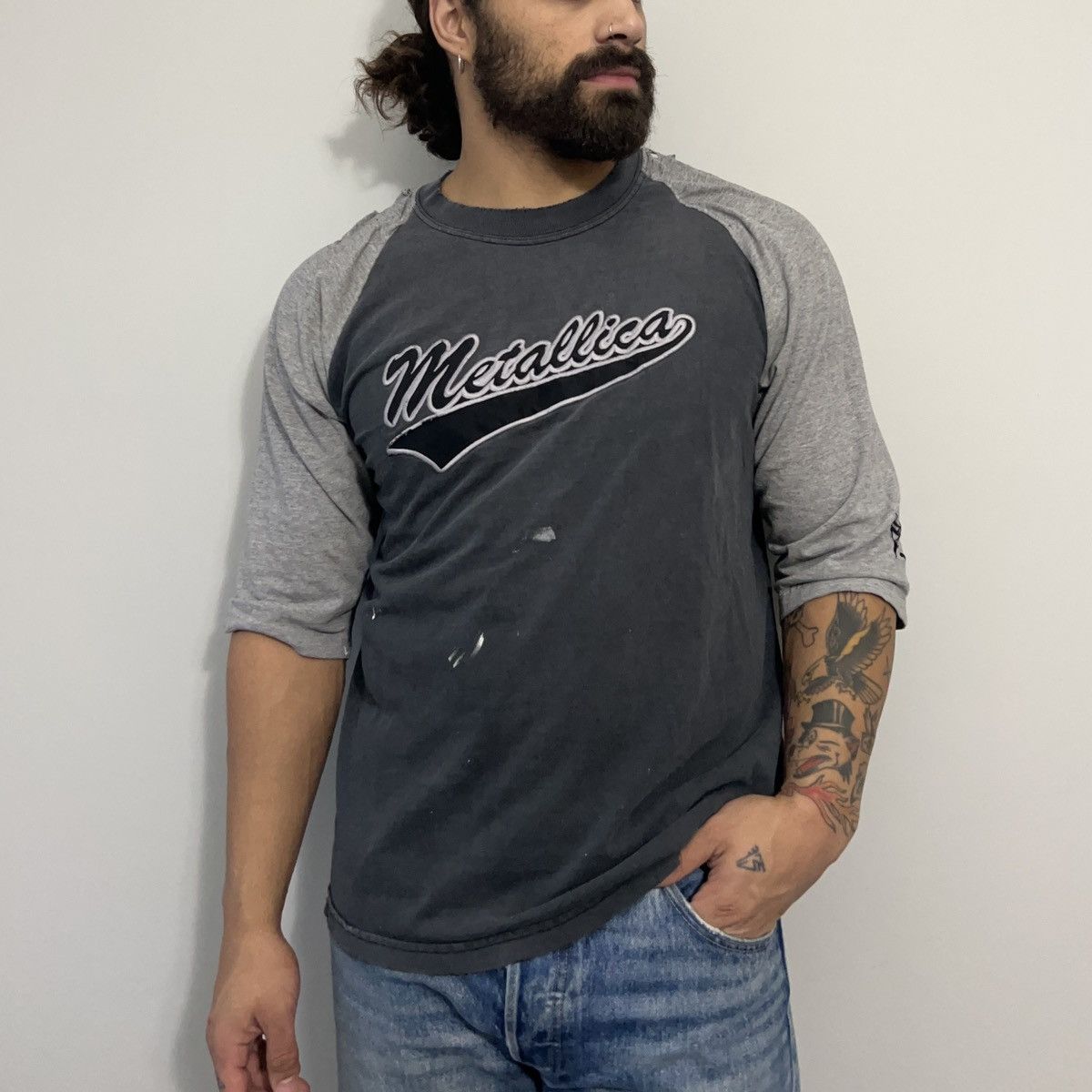 Vintage Thrashed Metallica Baseball 3 4 Sleeve Shirt