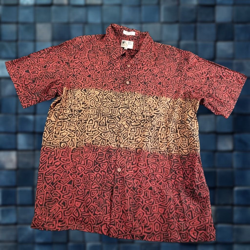 Vintage 90s Hawaiian Shirt Men Xl Cotton Geometric Tropical Beach Casual Retro Summer