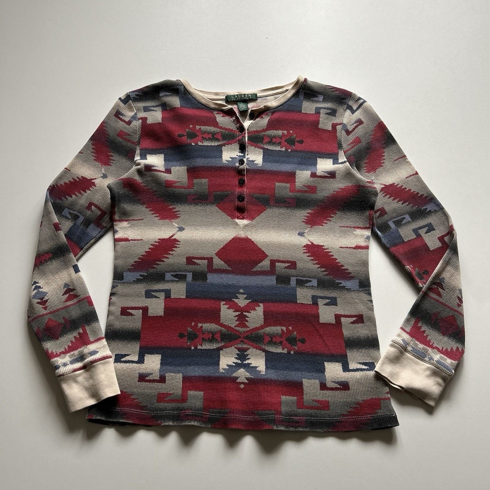 Vintage Lauren Ralph Lauren Henley Shirt Aztec Long Sleeve Women S L
