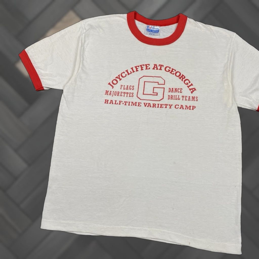 Vintage Hanes T Shirt White 80s Ringer Crew Neck Short Sleeve Men M Joycliffe At Georgia Half
