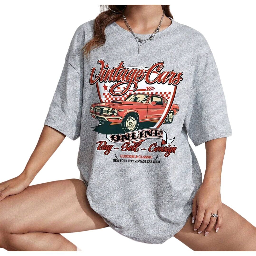 Shein Car Letter Graphic Drop Shoulder Oversized Tee Size L Hoodie, Sweatshirt | FlexRushtees.com