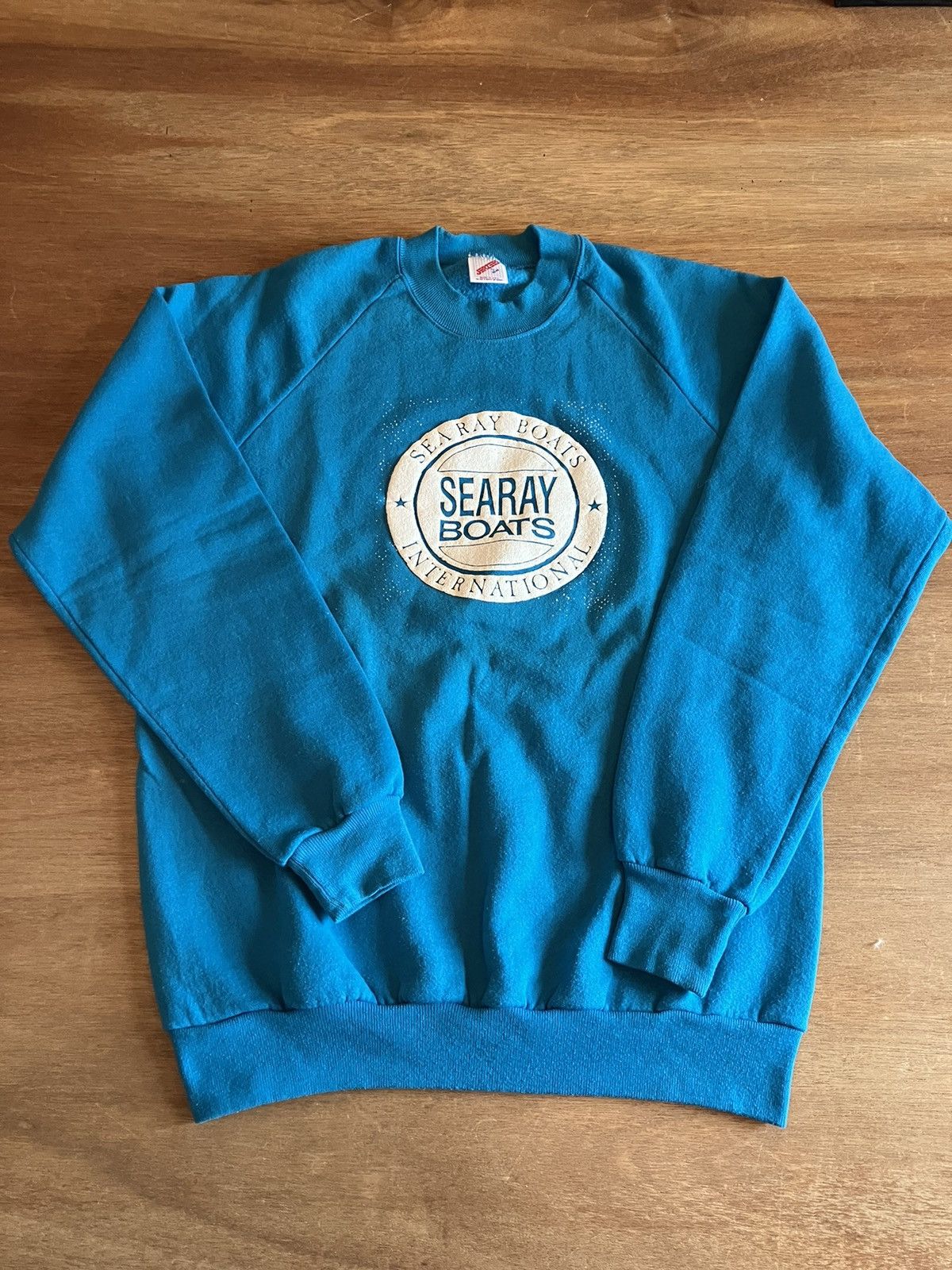 80s Vintage Jerzees Crewneck Puff Print Sea Ray Boats Raglan