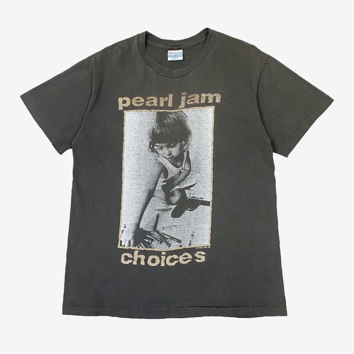 Vintage 1992 Pearl Jam Choices Tee Large Hanes Faded Black Hoodie, Sweatshirt | FlexRushtees.com