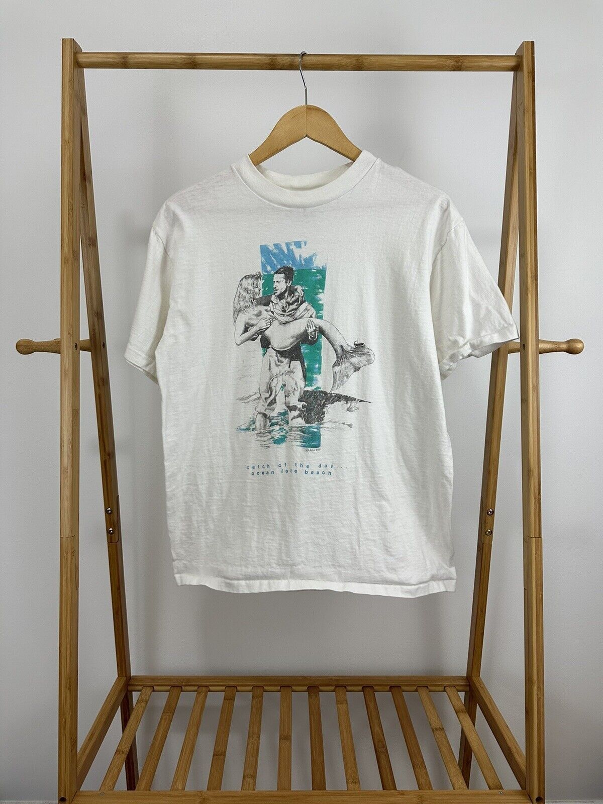 Vintage Vtg 90s Sea Dog Sexy Mermaid Fisherman Love Ocean T Shirt L