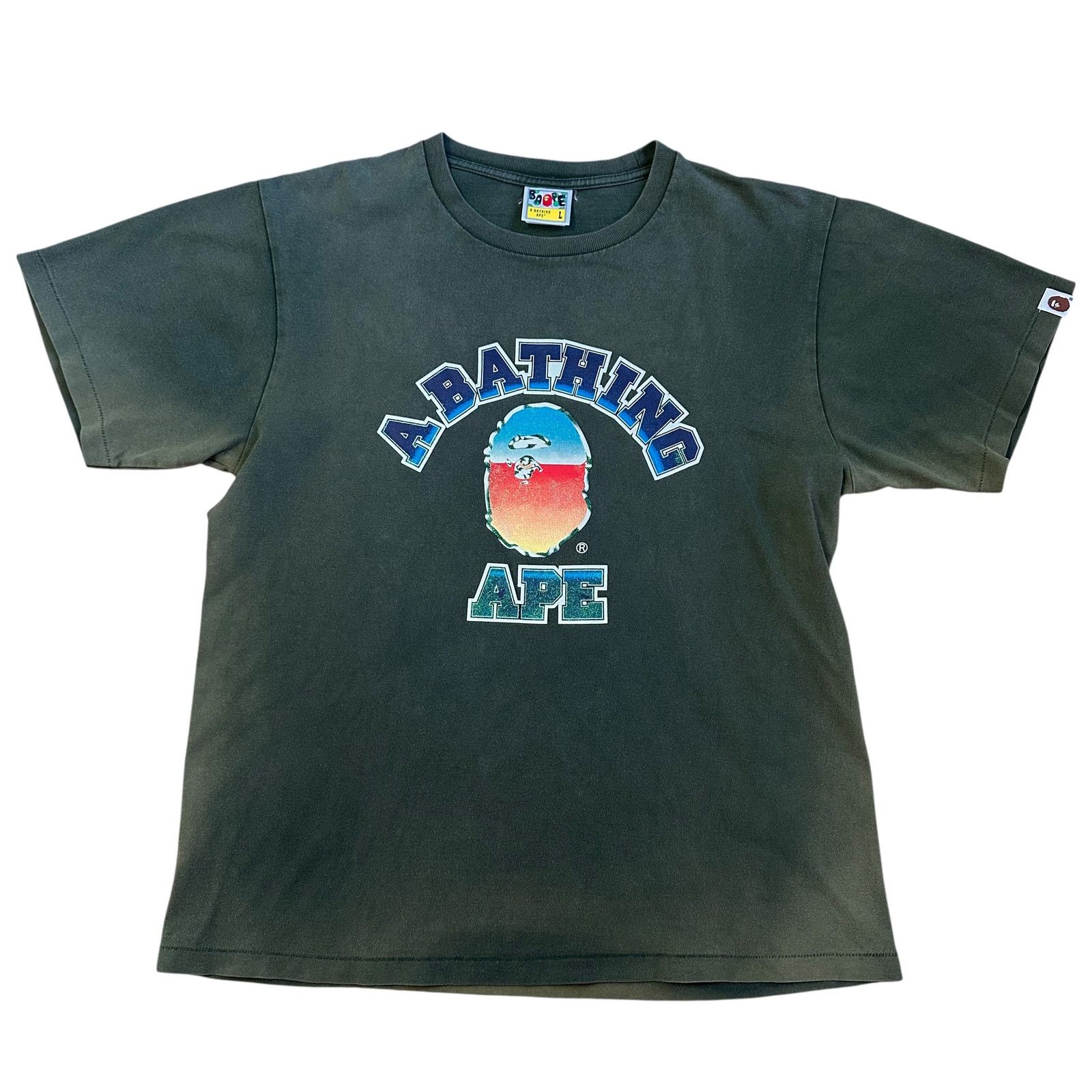 L Bape Green Glitter College Logo Tee Sun Bleached Hoodie, Sweatshirt | FlexRushtees.com
