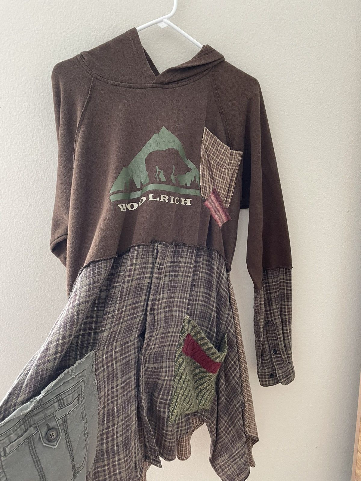 Other 1 Of 1 Custom Brown Patchwork Flannel Hoodie