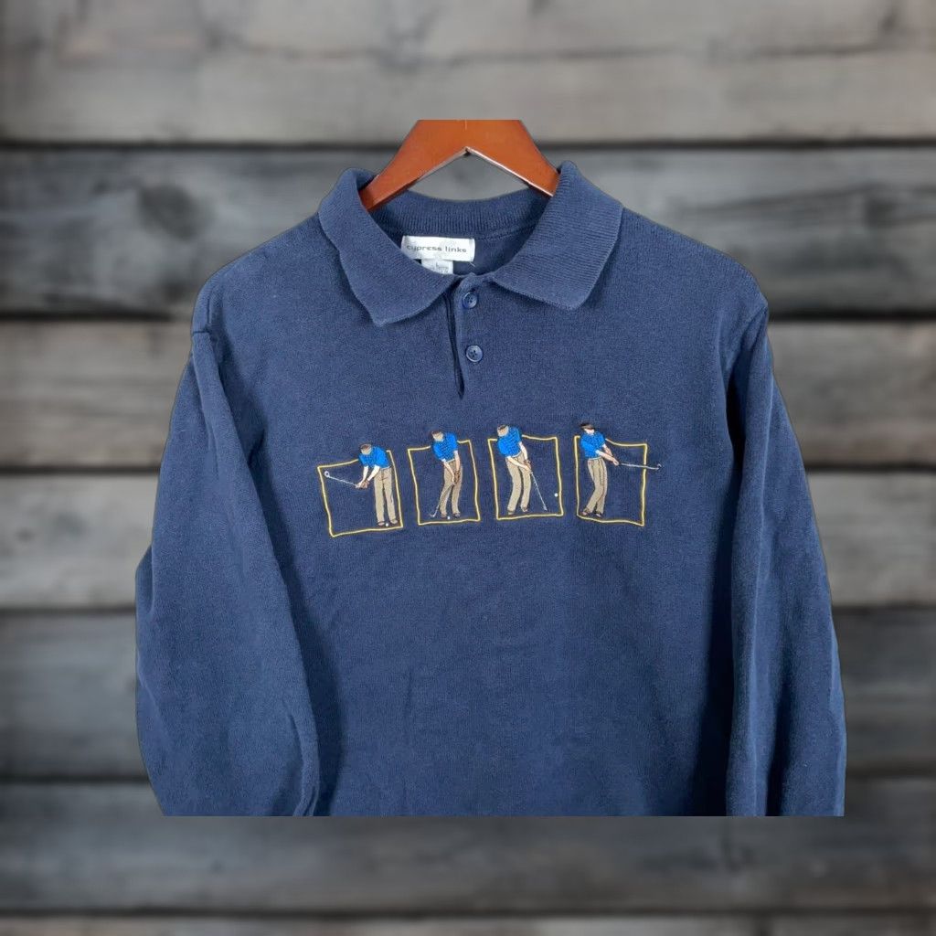 Vintage Cypress Links Embroidered Golf Sweatshirt Men S Large Dark Blue Crewneck Preppy 90s T-Shirts, Hoodie