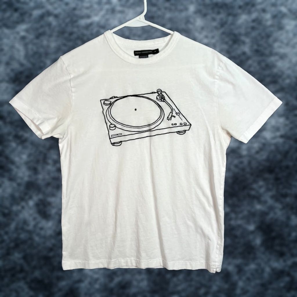 Connection Vintage French Connection White T Shirt Adult Medium Mens Shirt Size M Cotton Crew Hoodie, Sweatshirt