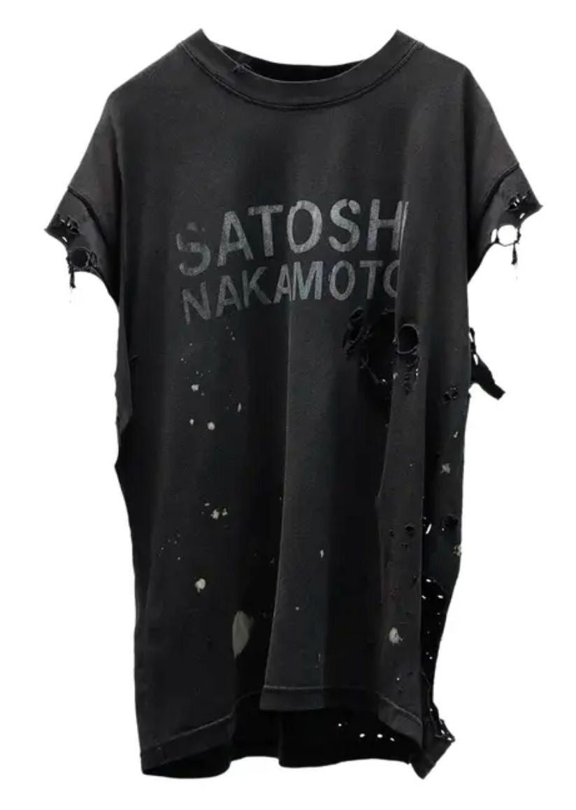 Satoshi Nakamoto Distressed Tee Washed Black Lightly Worn Hoodie, Sweatshirt | FlexRushtees.com