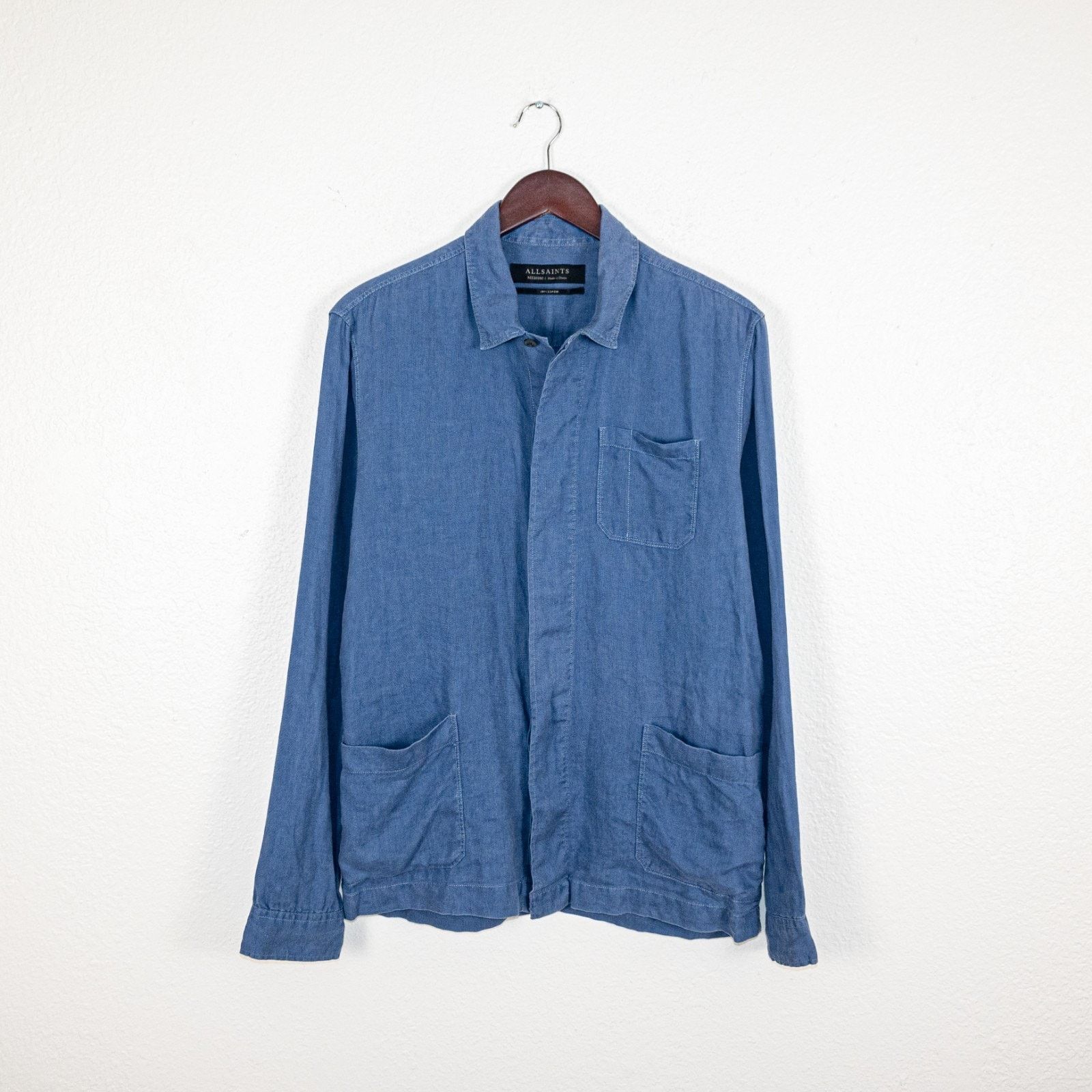 Allsaints All Saints Linen Peret Ls Shirt French Work Shirtjacket Hoodie, Sweatshirt | FlexRushtees.com