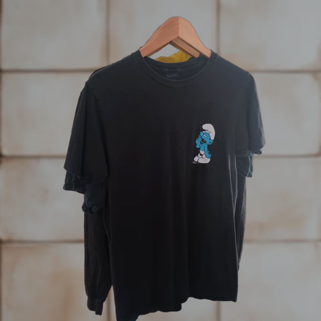 Vintage The Smurfs T Shirt Men M Black Sleepy Pale Distressed 80s Cartoon Mushroom Toadstool