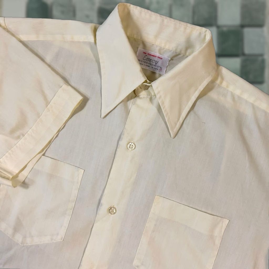 True Vintage 70s Envoy Shirt Sheer Dagger Collar Disco 1970s Solid Yellow Medium