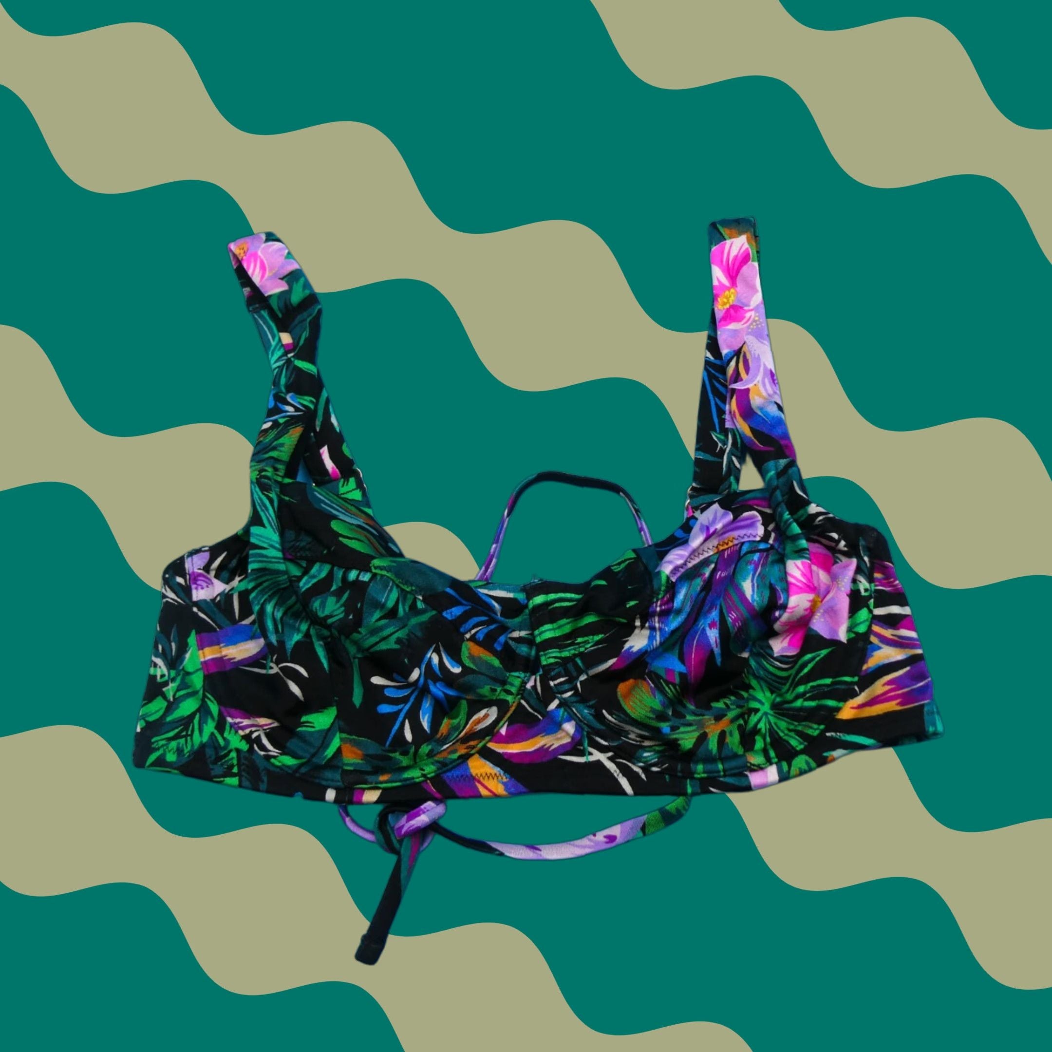 S Secret Victoria S Secret 34d Green Floral Wide Strap Underwired Bikini Top Beach Shirt