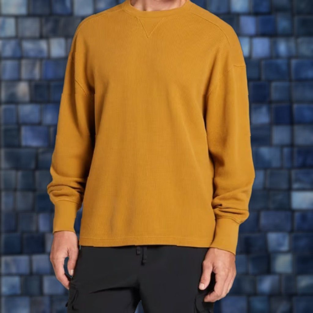 Vintage Dsg Waffle Crew Long Sleeve Shirt Men S M Honey Brown Cotton Casual Pullover Shirt Fall Wint
