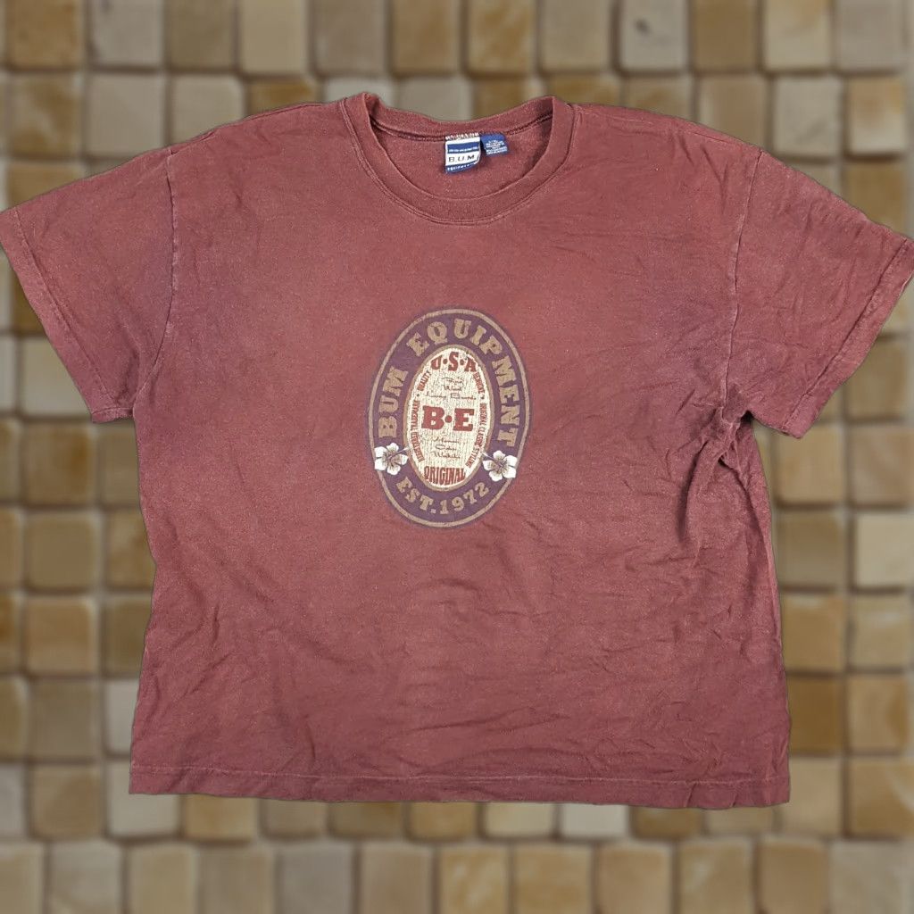 Vintage Y2k B U M Equipment Faded Hawaiian Flower Beach Shirt Adult L Red Cotton Men 2000 S