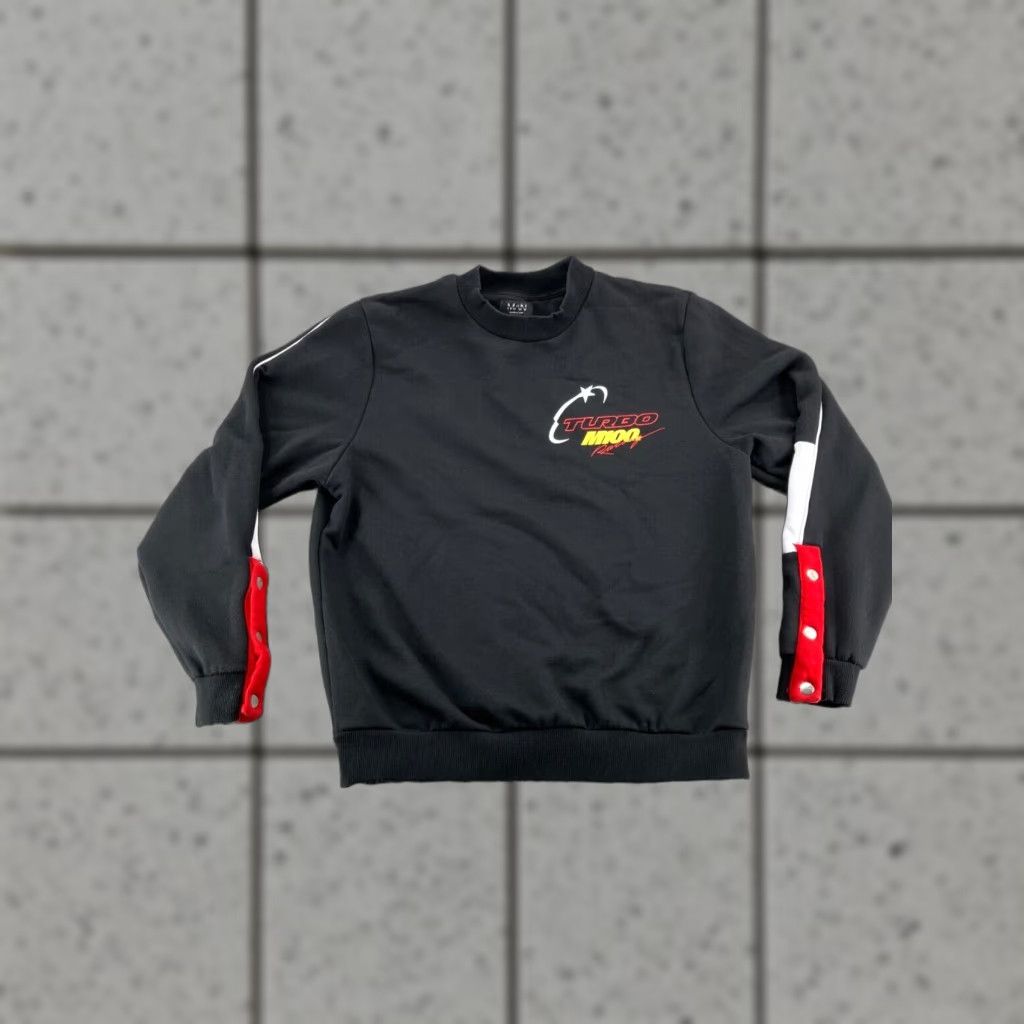 Vintage Boohoomans Sweatshirt Men Medium Black Pullover Racing Long Sleeve Casual Season Fal